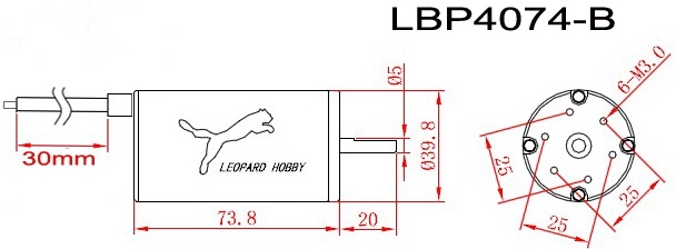 Leopard LBP4074-B/2.5Y Brushless Motor 4polig 2000kV Kabelführung seitlich herausgeführt